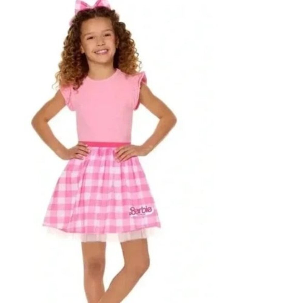 Barbie Gingham Tutu Skirt & Bow Girls S/M Halloween Accessory Dress Up Pink